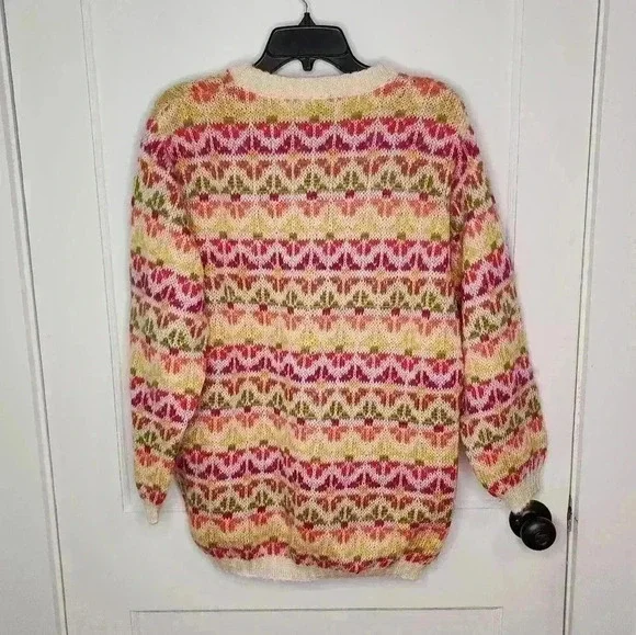 Benetton Sz Medium Sweater Pullover Multicolor Abstract Womens Mohair Wool Blend - Picture 2 of 6